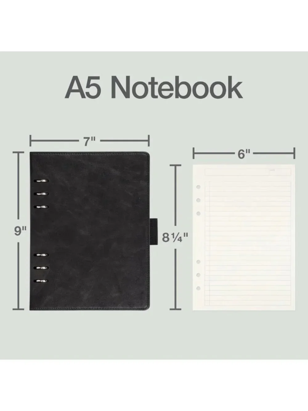 Professional 6-Ring Refillable Notebook, 7x9 Inch Writing Journal, Faux Leather